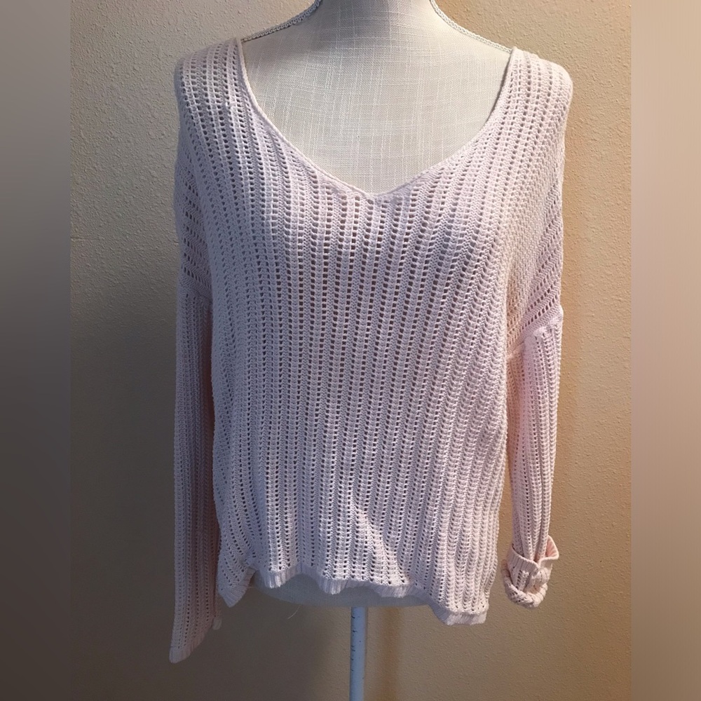 High low white knit v neck sweater long sleeve oversized style